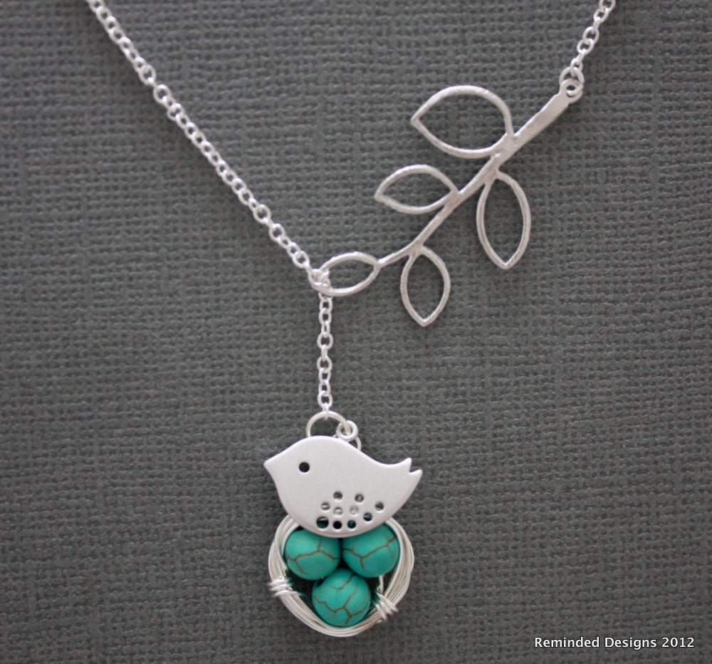 Gratitude - Sterling Silver bird with nest and leaf lariat necklace