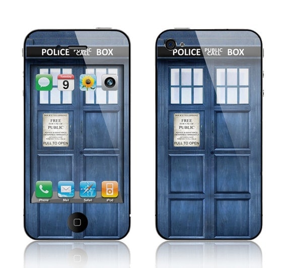 Apple iPhone 4 4S Decal Skin Cover - Police Public Call Box GLOSSY MATTE LEATHER option