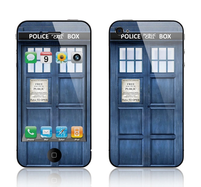 Apple iPhone 4 4S Decal Skin Cover - Police Public Call Box GLOSSY MATTE LEATHER option