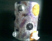 Halloween Samhain Upcycled Glass Candle Holder With Bats Ghosts Gems Purple Orange Glitter Festive Goth HOLIDAY SALE