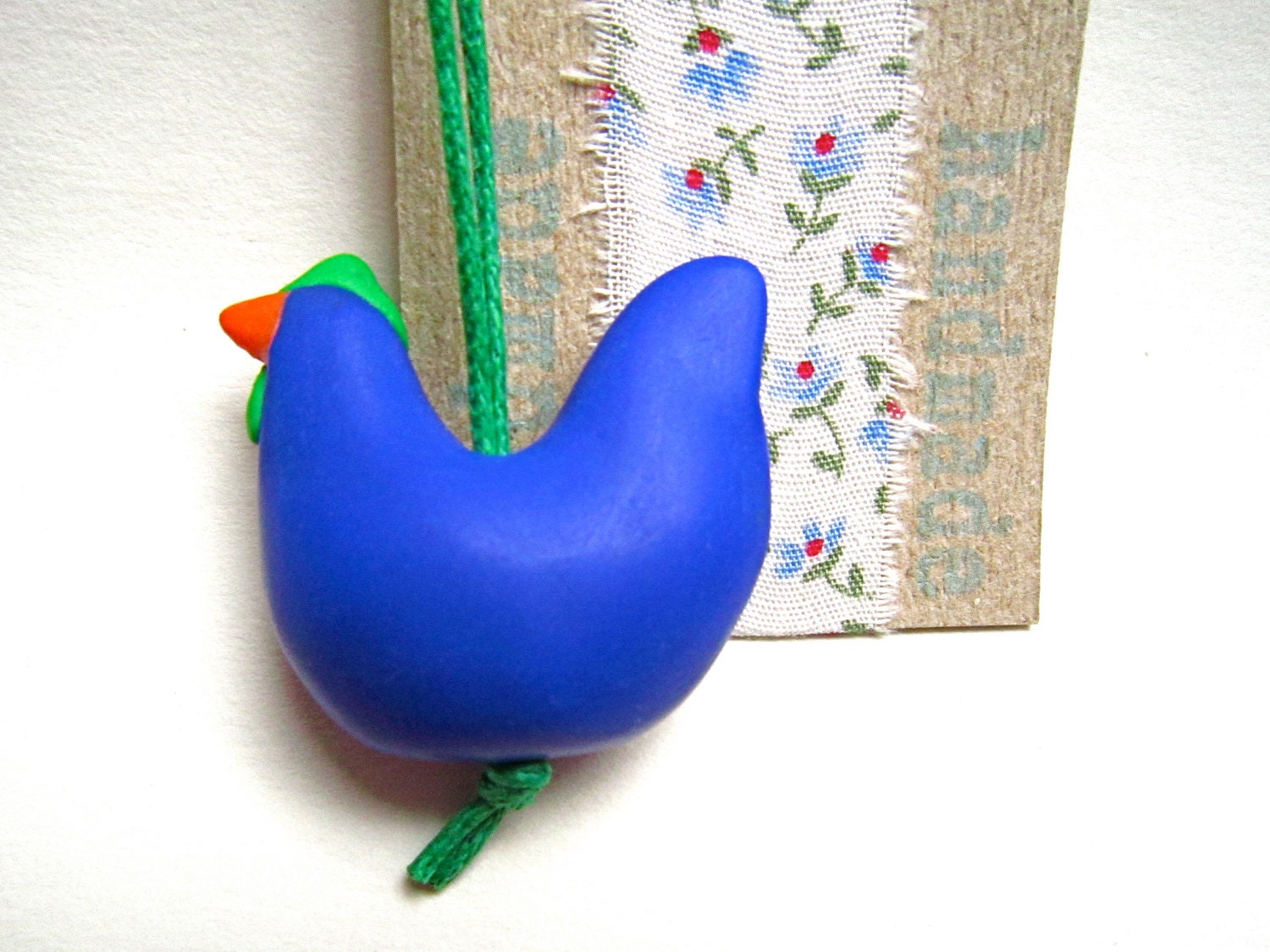 Little Hen blue orange and green charm decoration zipper pull key fob hand made OOAK