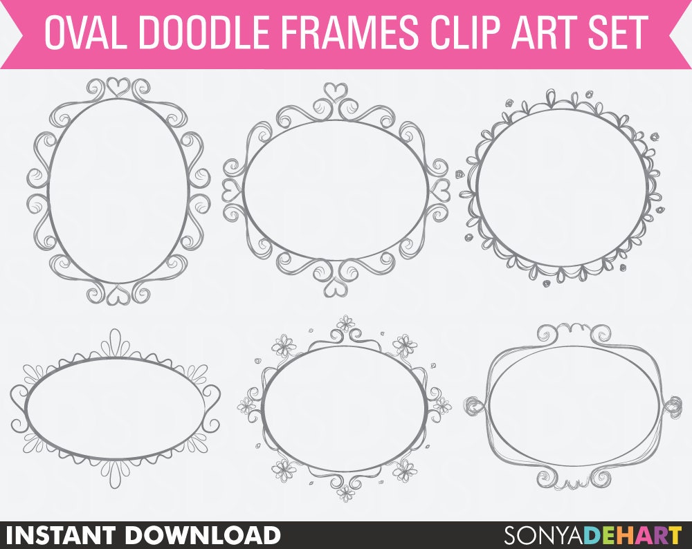 50% Off SALE Hand drawn oval doodle frames done in a sketchy style digital frames commercial use Instant Download Il_170x135