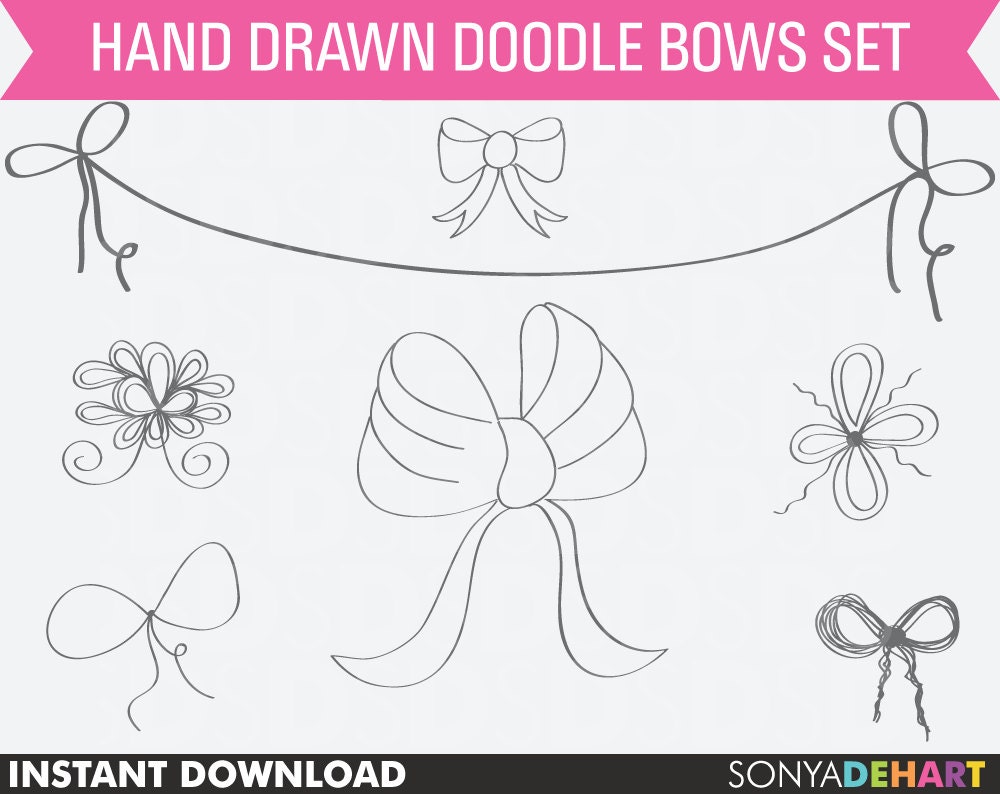 Buy 2 Get 1 FREE Clip Art Bows Hand Drawn Doodle Ribbon and Bow Flourish Scrapbooking Instant Download Il_170x135