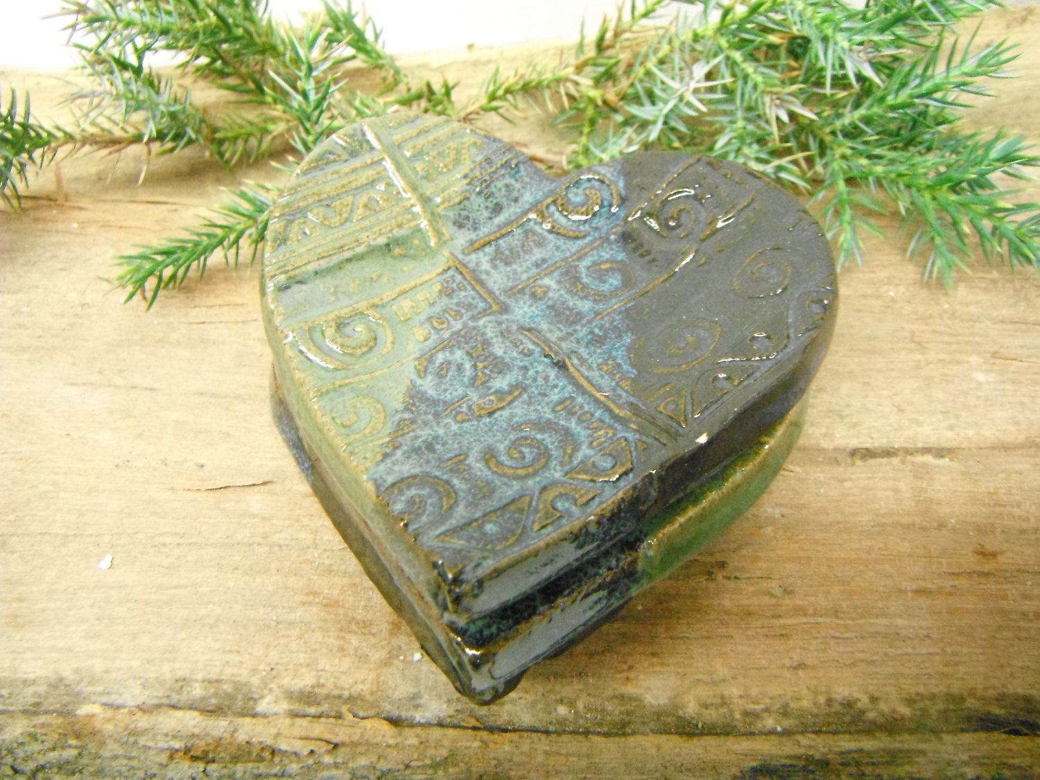 Trinket Dish or Ring Catcher -  One Heart Shaped - Monet Blue Green