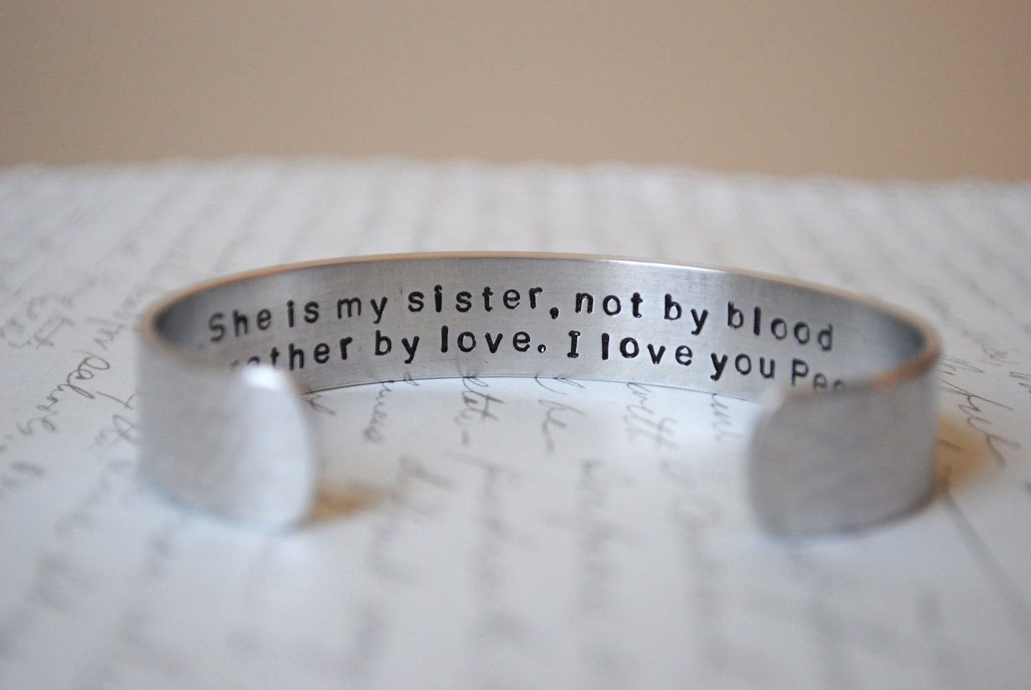 She Is My Sister Not By Blood but Rather by Love Secret Message Cuff Bracelet