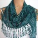 Tulle Forest Green Scarf Cowl with Tassel Woman Lace Shawl Wrap
