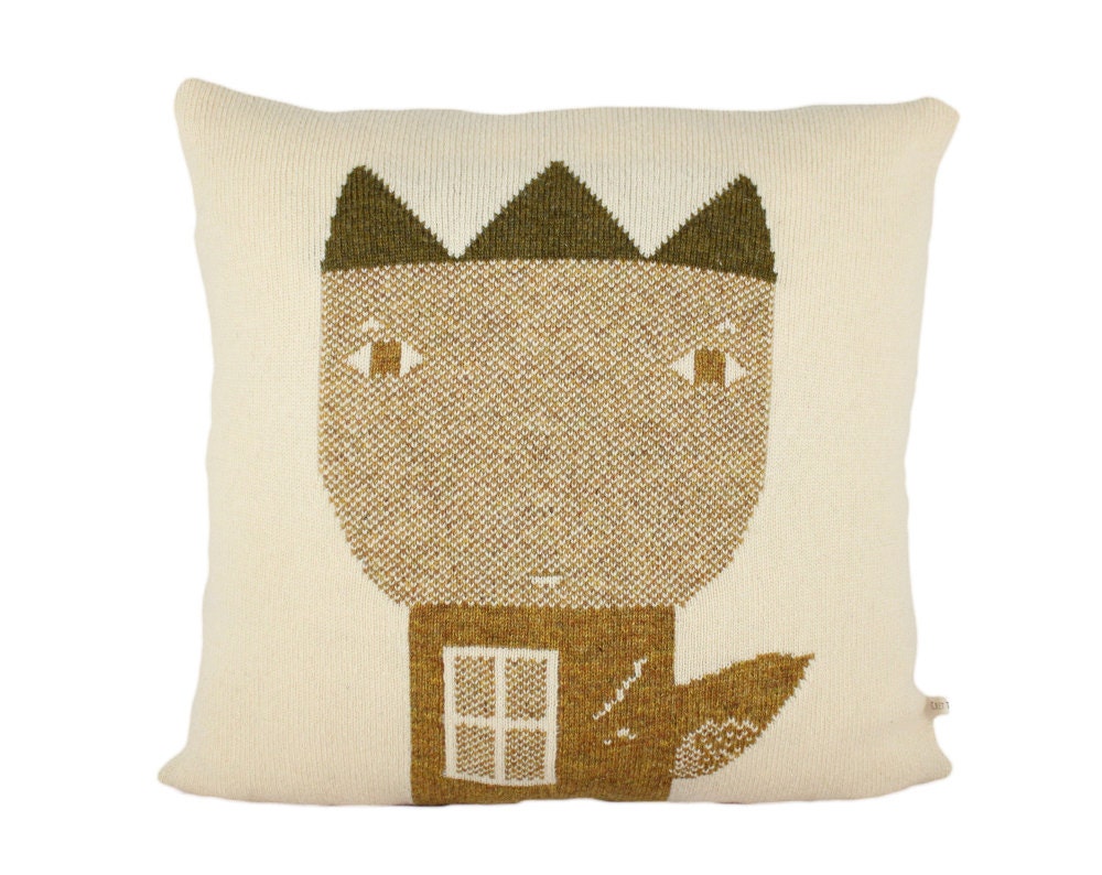 Decorative Pillow -Flower King - soft knitted pillow - cream,mustard, 18x18, includes insert
