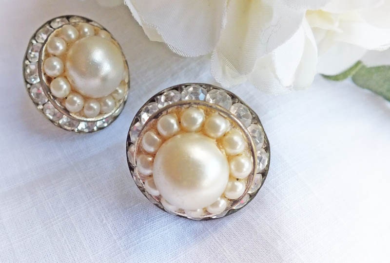 Vintage Rhinestone And Pearl Earrings