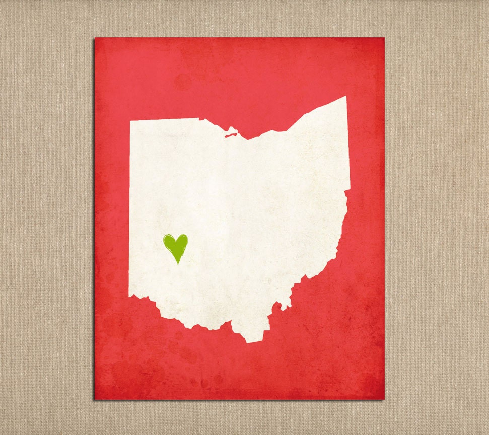 Ohio State Art Silhouette Map Personalized Print