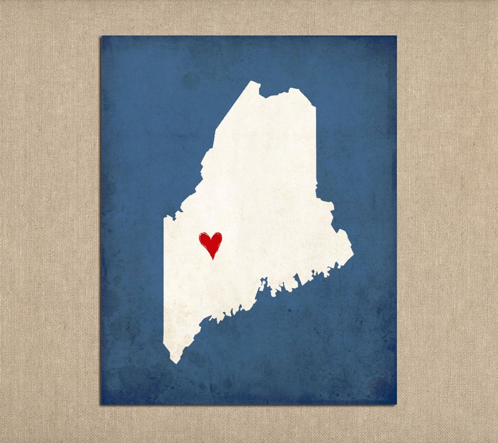 State Art Maine Silhouette Map Customizable Print