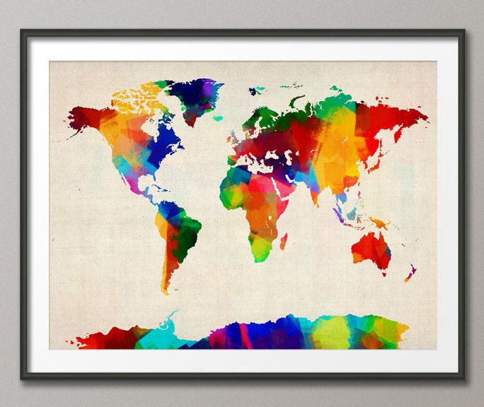Rolled Paint Map of the World Map, Art Print, 18x24 inch (894)