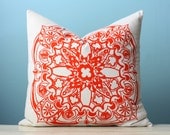 Orange Moroccan Linen Pillow Cover Decorative Cushion Throw 18x18 Screen Print Hostess Gift Modern Global Hostess Gift