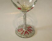 Rhinestone Bling White Wine Glass Personalized Custom