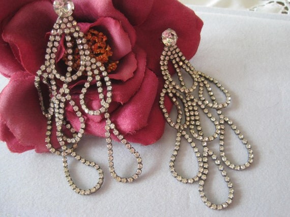 Reserved for SuzetteAntique Rhinestone Chandelier Earrings