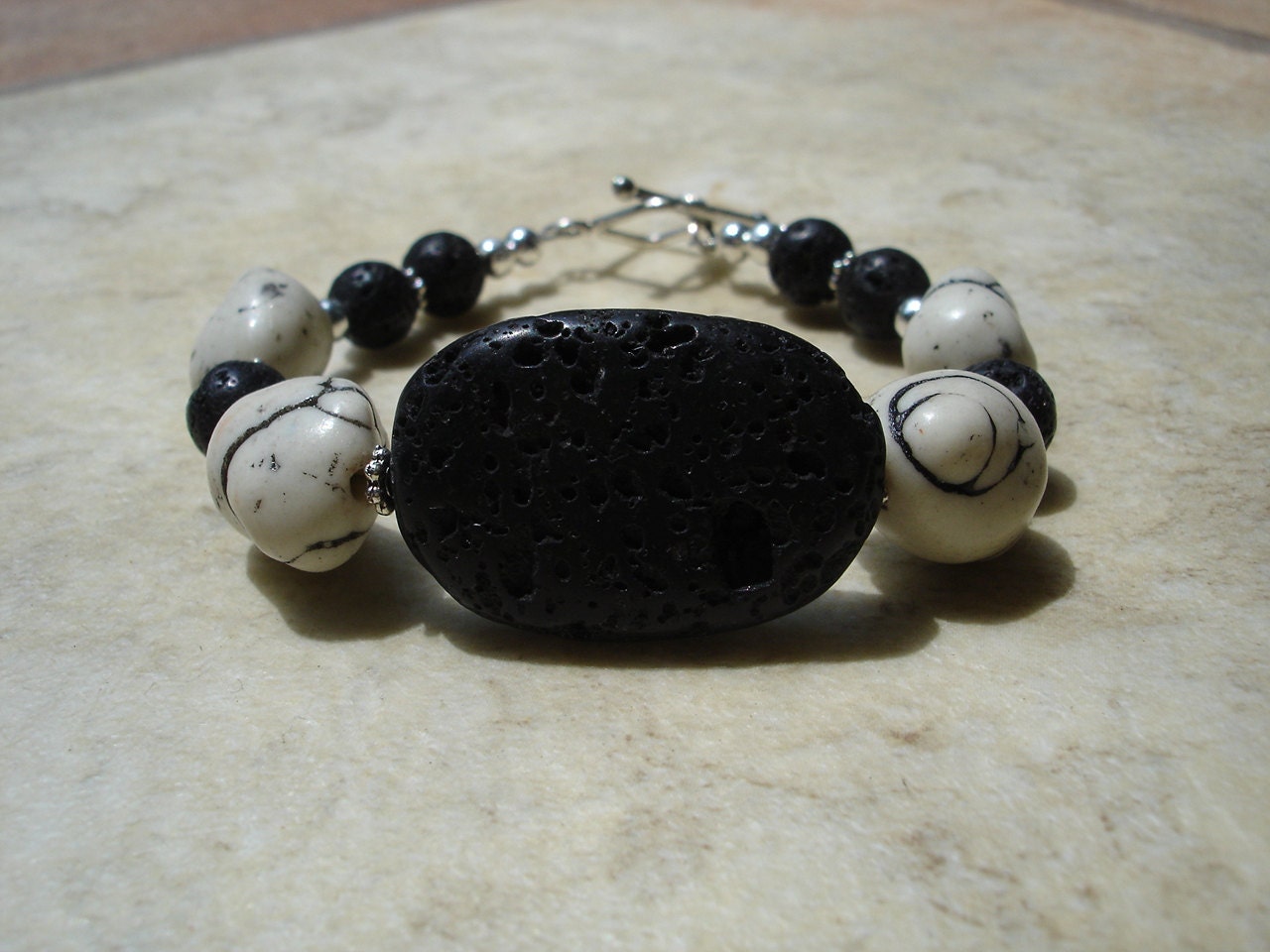 Lava Stone and White Turquoise Bracelet