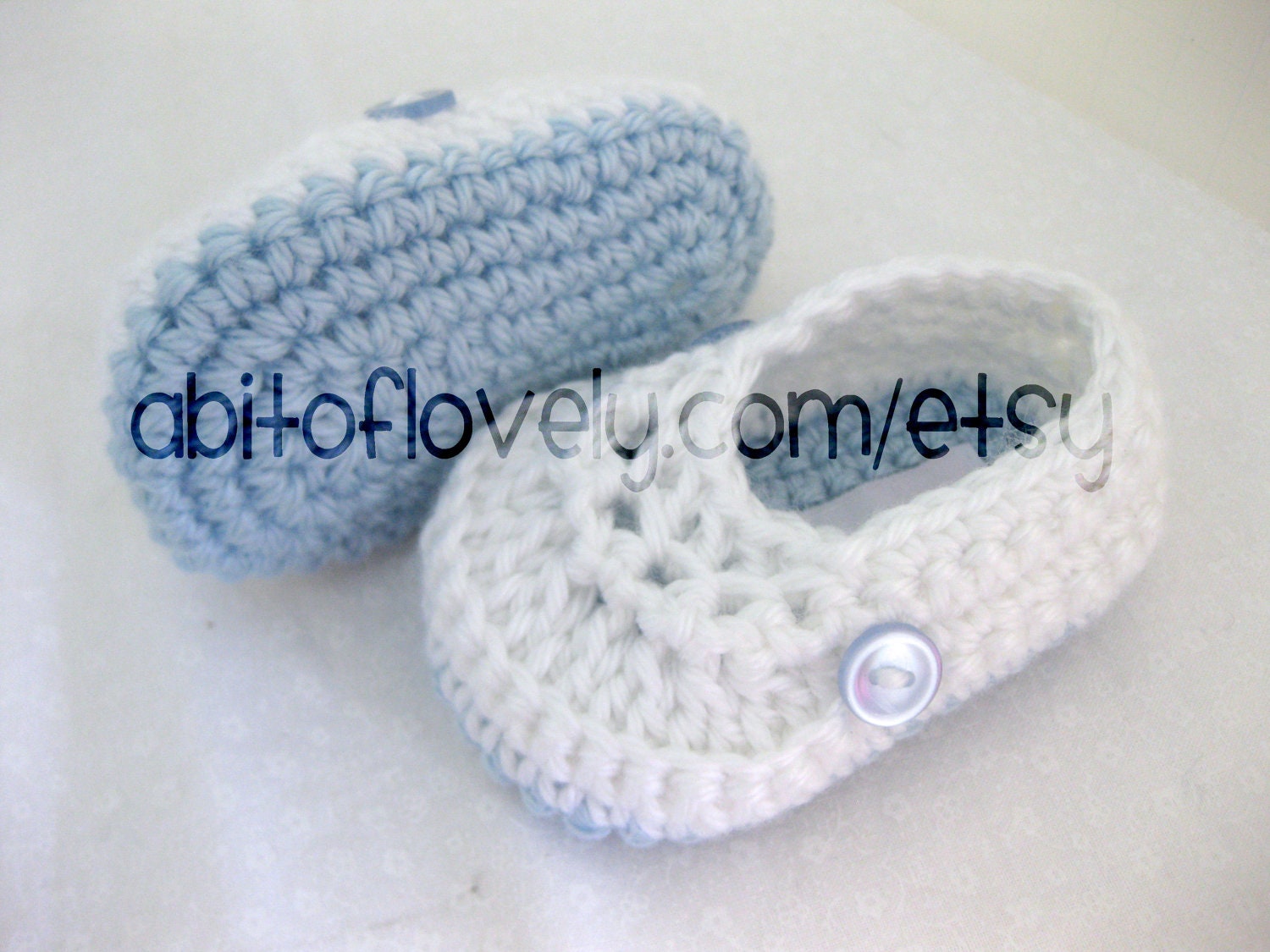 Baby Boy Christening Shoes / Slippers / Booties - Light Blue & White - YOUR choice size - (newborn - 12 months) - photo prop - crochet