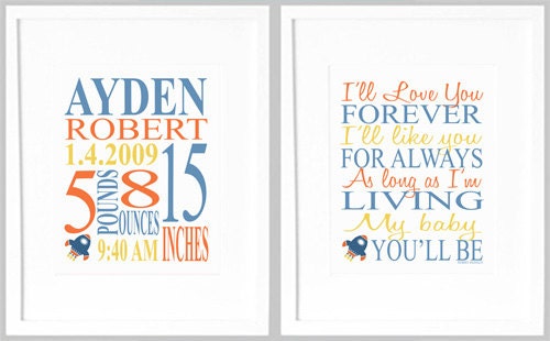 MATCHING NURSERY ART - Birth Stat & I'll Love You Forever Prints