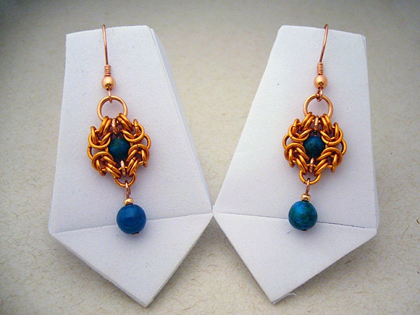 Rhea - Copper and Australian Jasper Chainmaille Earrings
