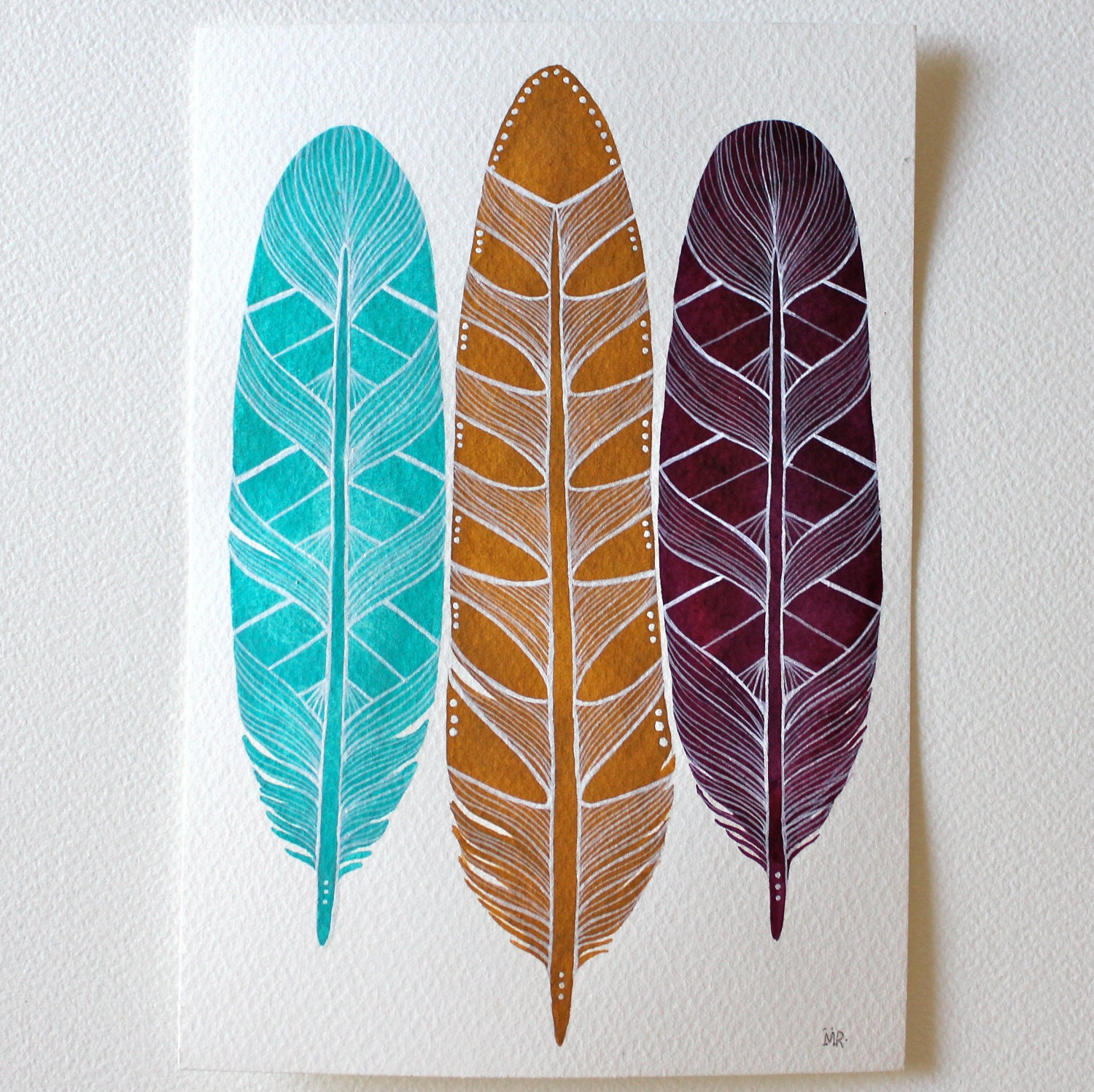 Watercolor Feather Painting - Watercolor Art - 8x10 archival print - Paloma Feathers by Marisa Redondo
