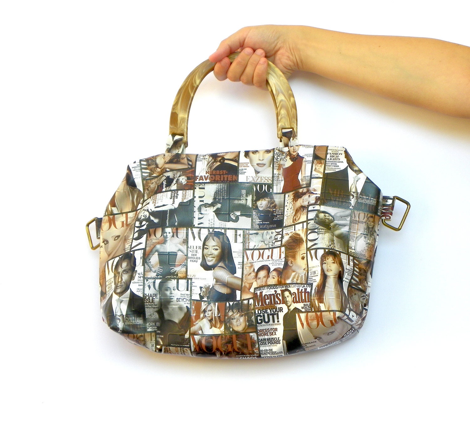 Golden Hobo Bag, Beige Brown Vogue Bag, Fall Fashion Handbag