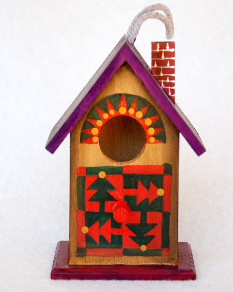 CHRISTMAS TREE BIRDHOUSE,  Rustic Hand Painted Design