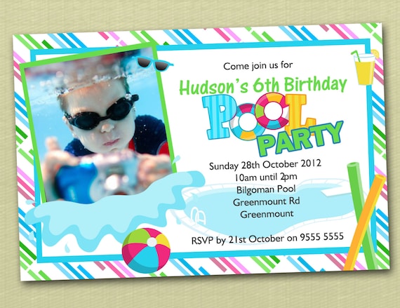 Photo Personalised Pool Party Birthday Invitations - You Print Il_570xn