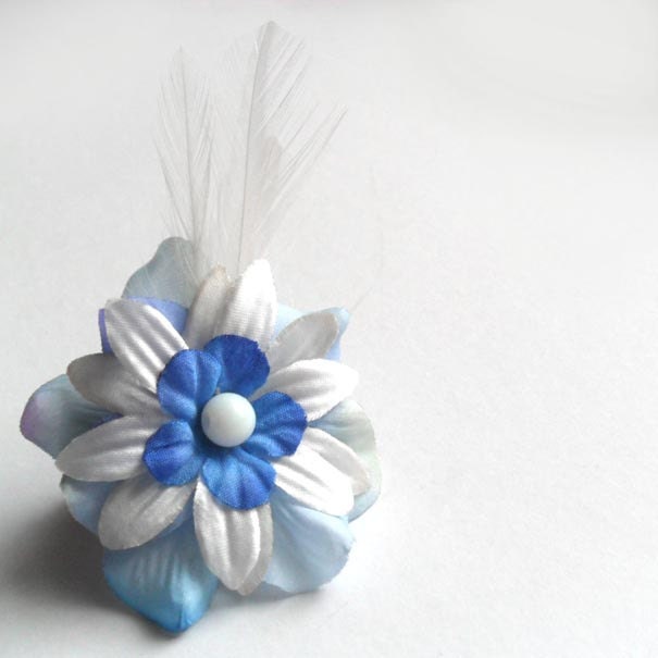 Dusk Blue and White Flower Hair Clip