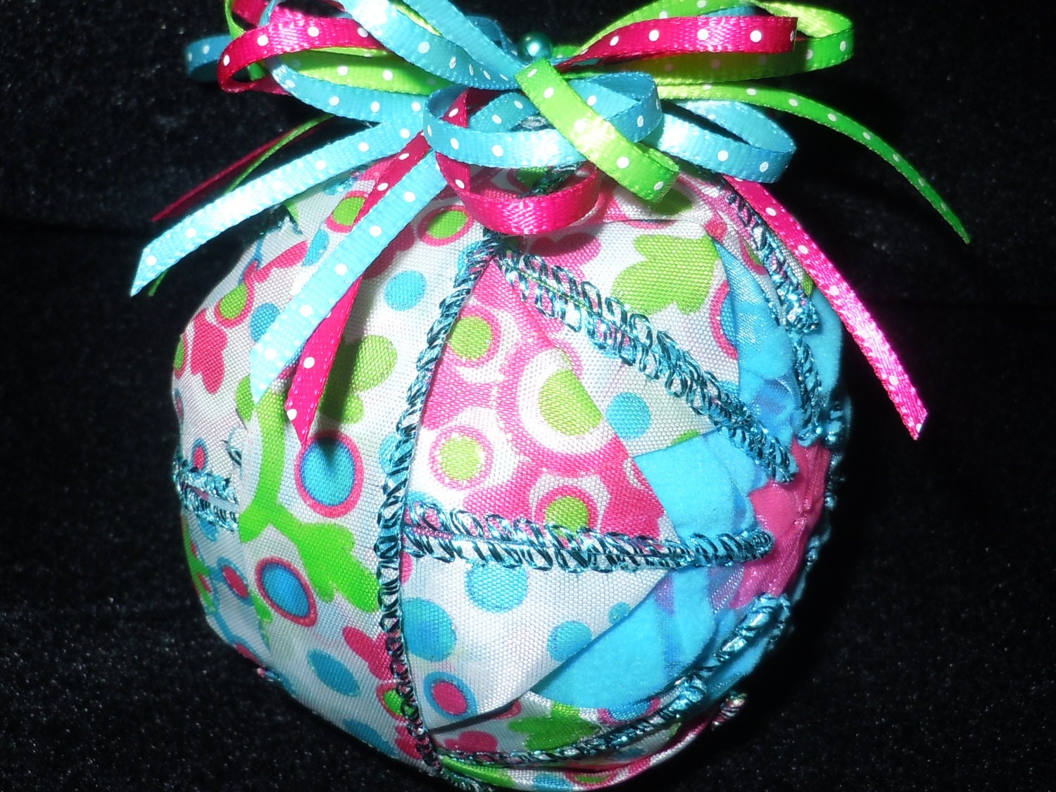 Hot Pink & Aqua Snowflakes quilted ornament
