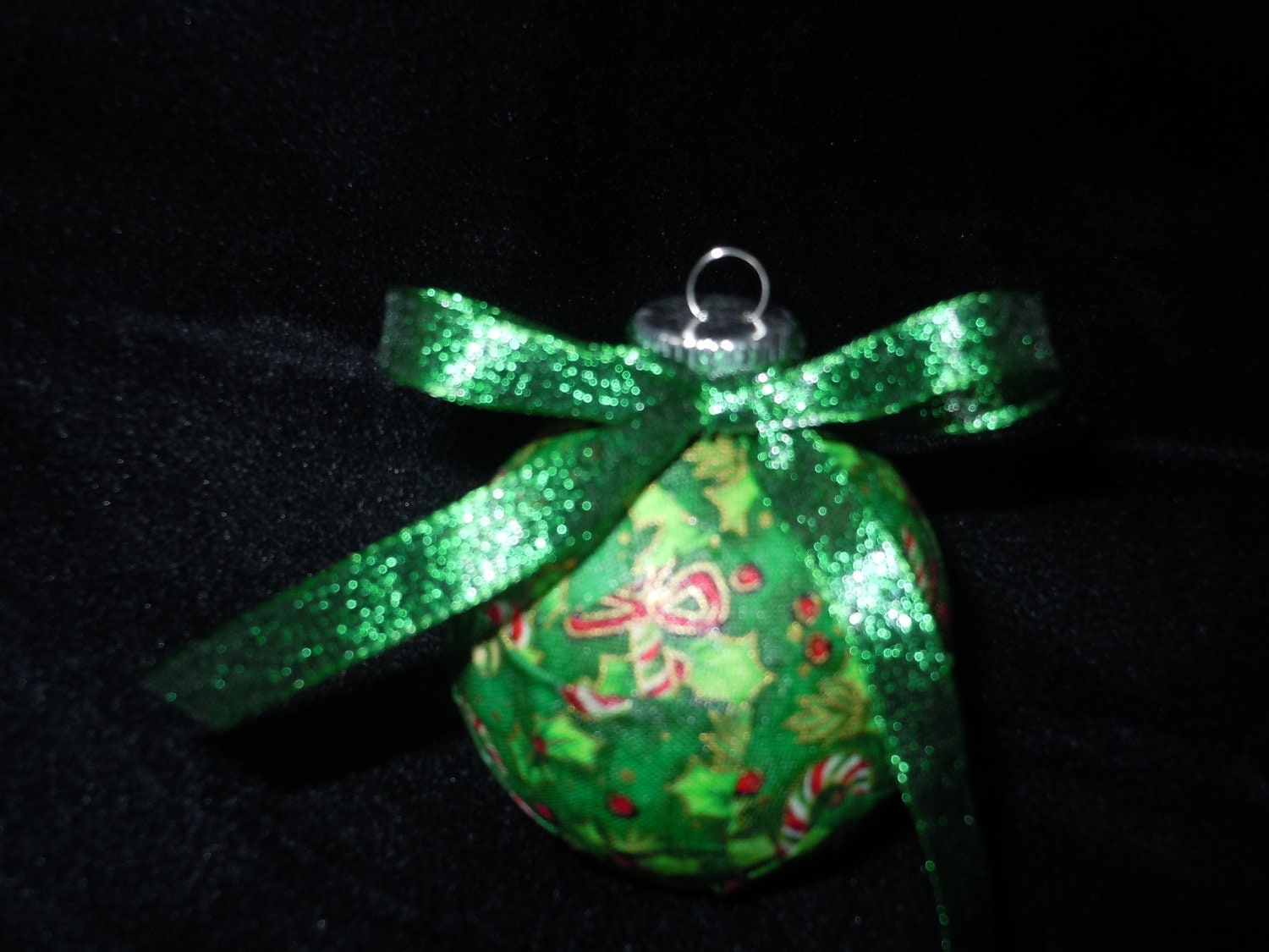 Holly Leaves and Candy Canes Glass Decoupage Ornament