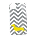 i heart dogs dachshund Chevron Gray n Yellow - Cell Phone Case