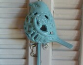 Cottage Chic/ Aqua Blue/ Iron Bird Wall Hook /Key Holder /Wall hanging /Beach Coastal /Shabby and Chic /Cottage Wall Decor