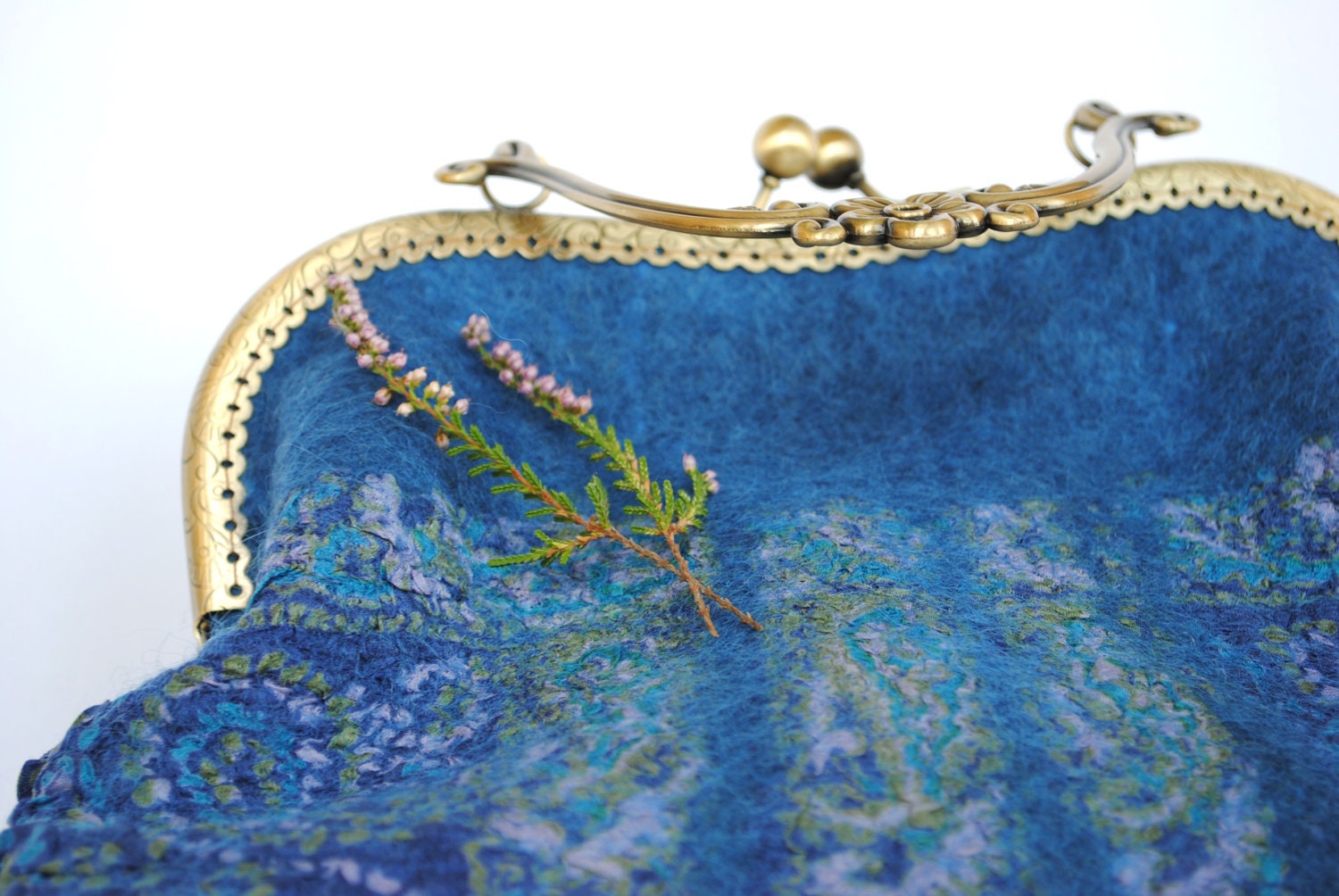Nuno Felted bridal purse, clutch, nuno felted turquoise blue bag