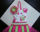 Boutique Tutu Hair Bow Holder Owls Lime Hot Pink White Polka Dot Cute