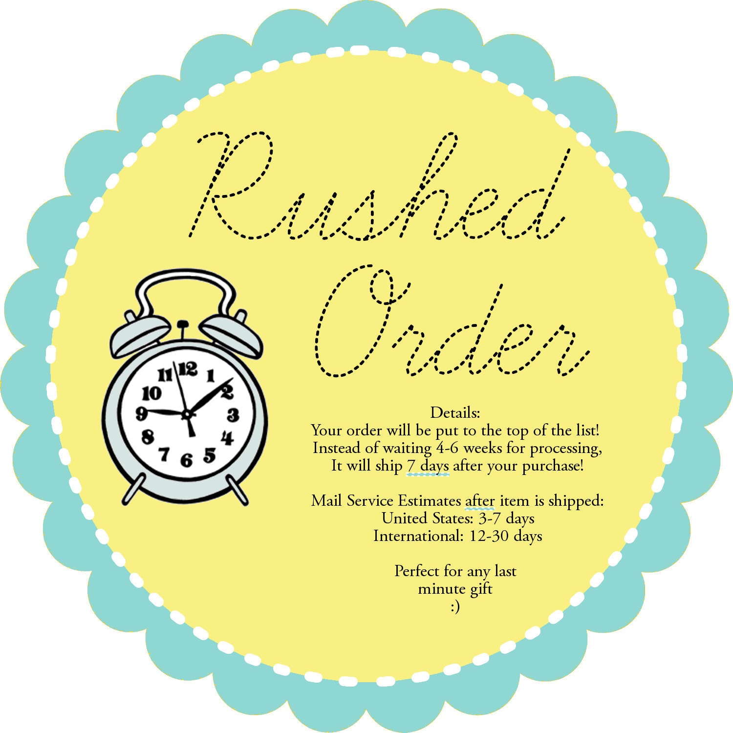 Rushed Order (ships 7 days after purchase instead of 4-5 weeks)