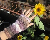 Fingerless Mittens Arm Warmers Handknit Crochet Gloves Multicolor Ecru Beige Brown Earth Tone Fall Winter Accessories by dodofit on Etsy