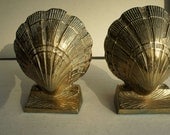 Hollywood Regency Vintage Brass Shell Bookends