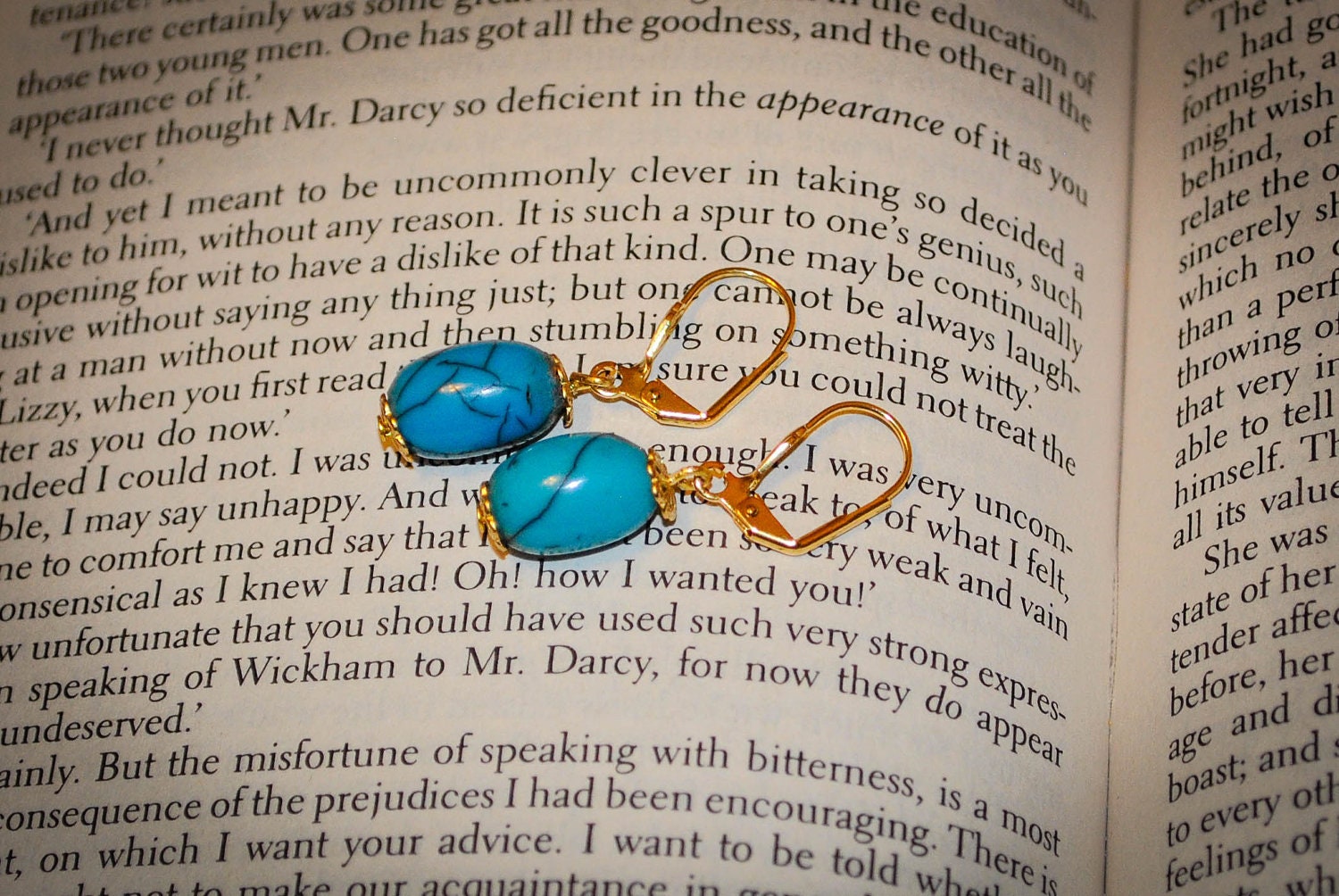 Austentation Jane Austen Regency  Inspired Tourquoise and Gold Bead Earrings: Jane Austen