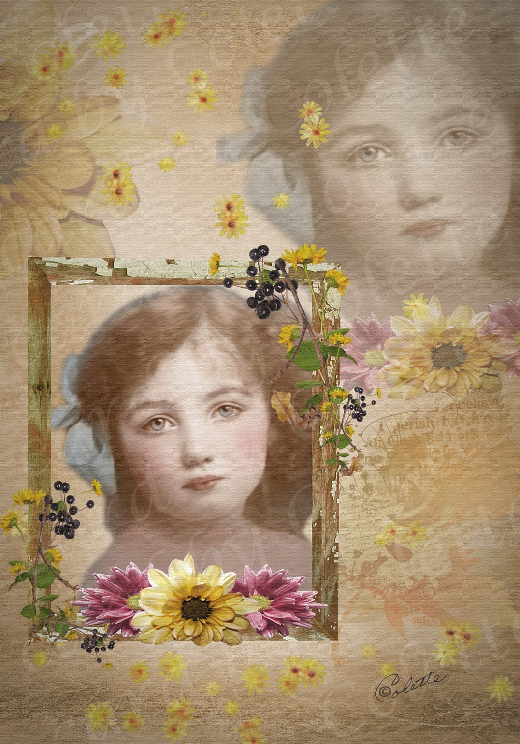 Just So Pretty Digital Collage Greeting Card