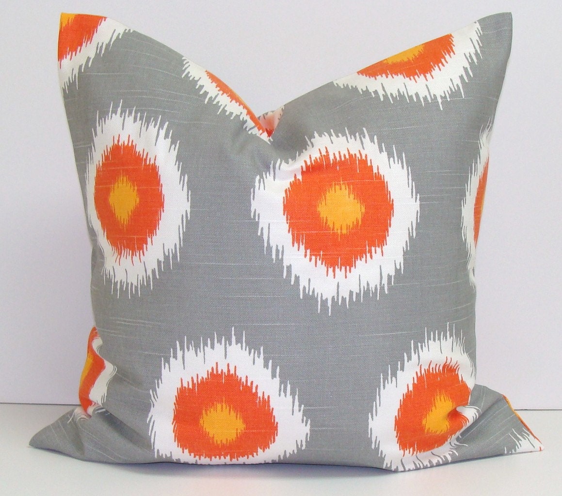 Chevron.Ikat.Pillow Covers.TWO PIECE SET..Orange.Gray.16x16 inch.Decorator.Housewares.Home Decor.Fall Decor.Ikat.Chevron.Ikat