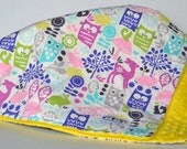 Baby Blanket Minky - purple, green, retro forest, modern owl