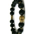 Buddha Bracelet Gold and Black Onyx Men's Medium / Women's Large Bracelet