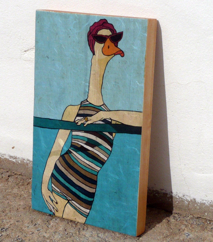 VACATIONS IN BANYOLES - mixed media print on wood