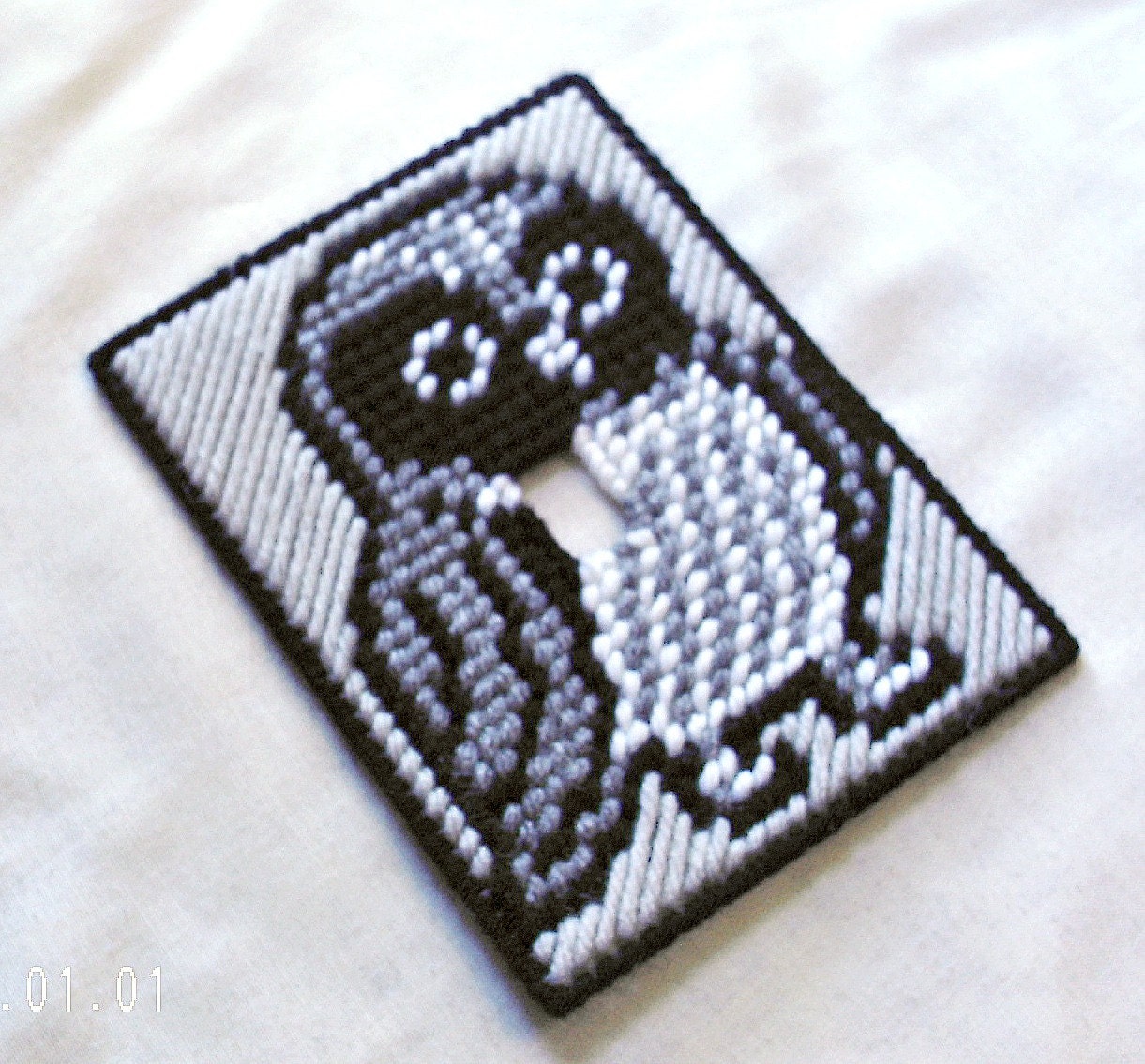 Black & White Owl Light Switch Cover Plastic Canvas Pixel Owl