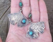 Brass Gingko Earrings - Mixed Metal Earrings - Turquoise Earrings