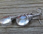 CRYSTAL QUARTZ reiki healing gemstone crystal earrings gunmetal wrapped