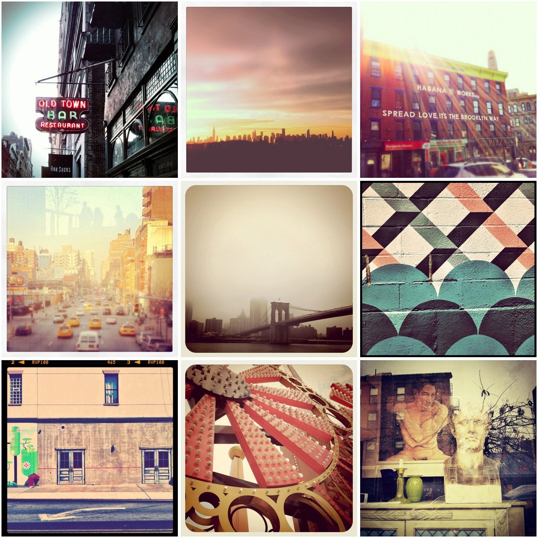 Scenes from Brooklyn and New York City, Collection of nine 5 x 5  images depicting the color, texture and personality of New York