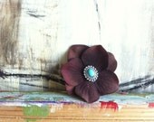 Brown Silk Flowers with Turquoise Stone Center Accessory