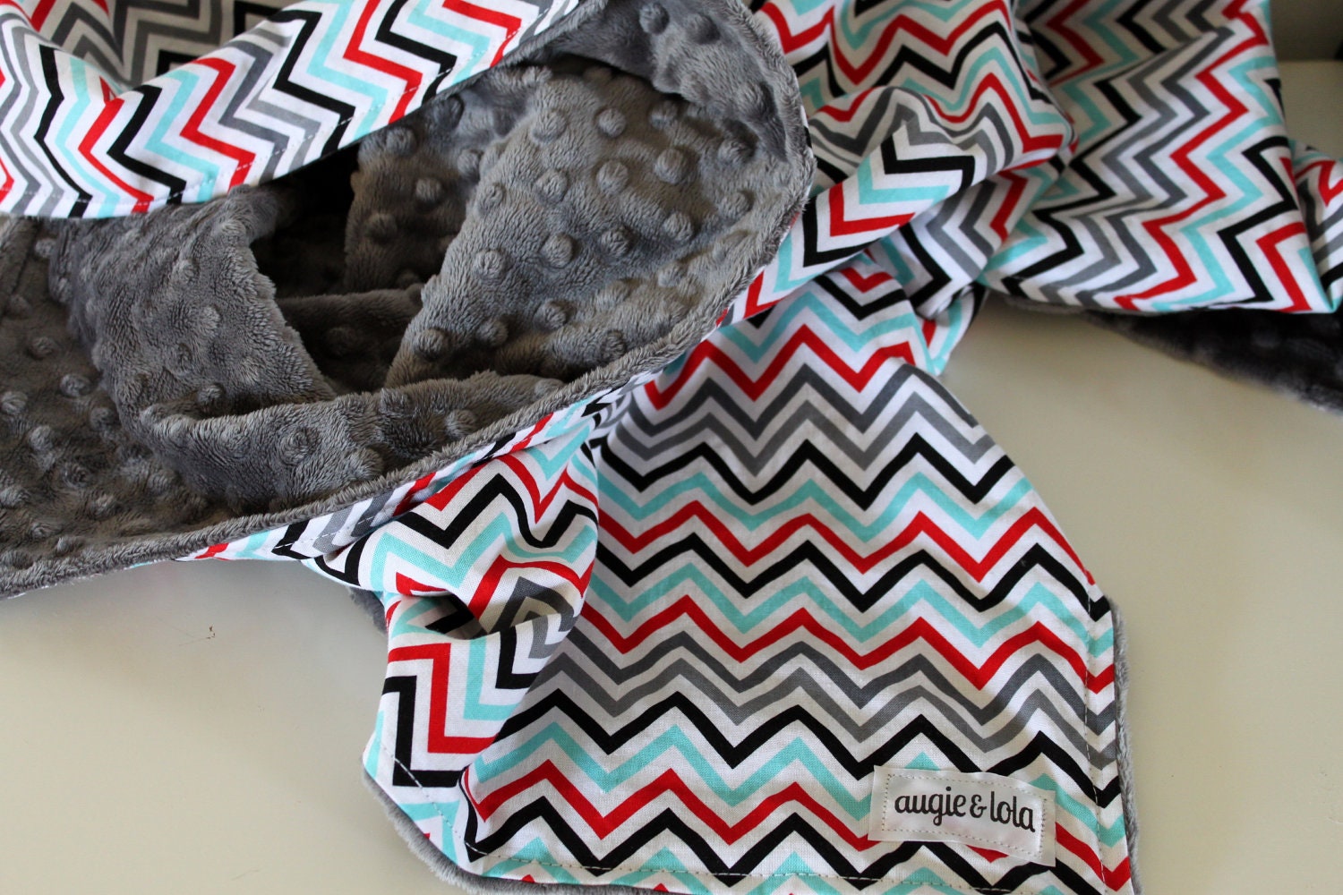 Baby Blanket, Chevron Baby Blanket with Charcoal Minky