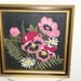 Vintage Framed Needlepoint CREWEL Picture Floral Design Pink Lavender Daisys Green Black 19.5" x 19.5" Large