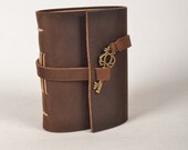 Leather journal handmade,blank notebook,vintage journal,diary,mini journal,pocket notebook,vintage key,dark brown,unique gift